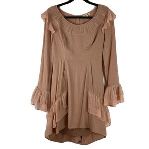 For Love & Lemons Blush Pink Long Sleeve Dress Mini Ruffle Women Size Medium M
